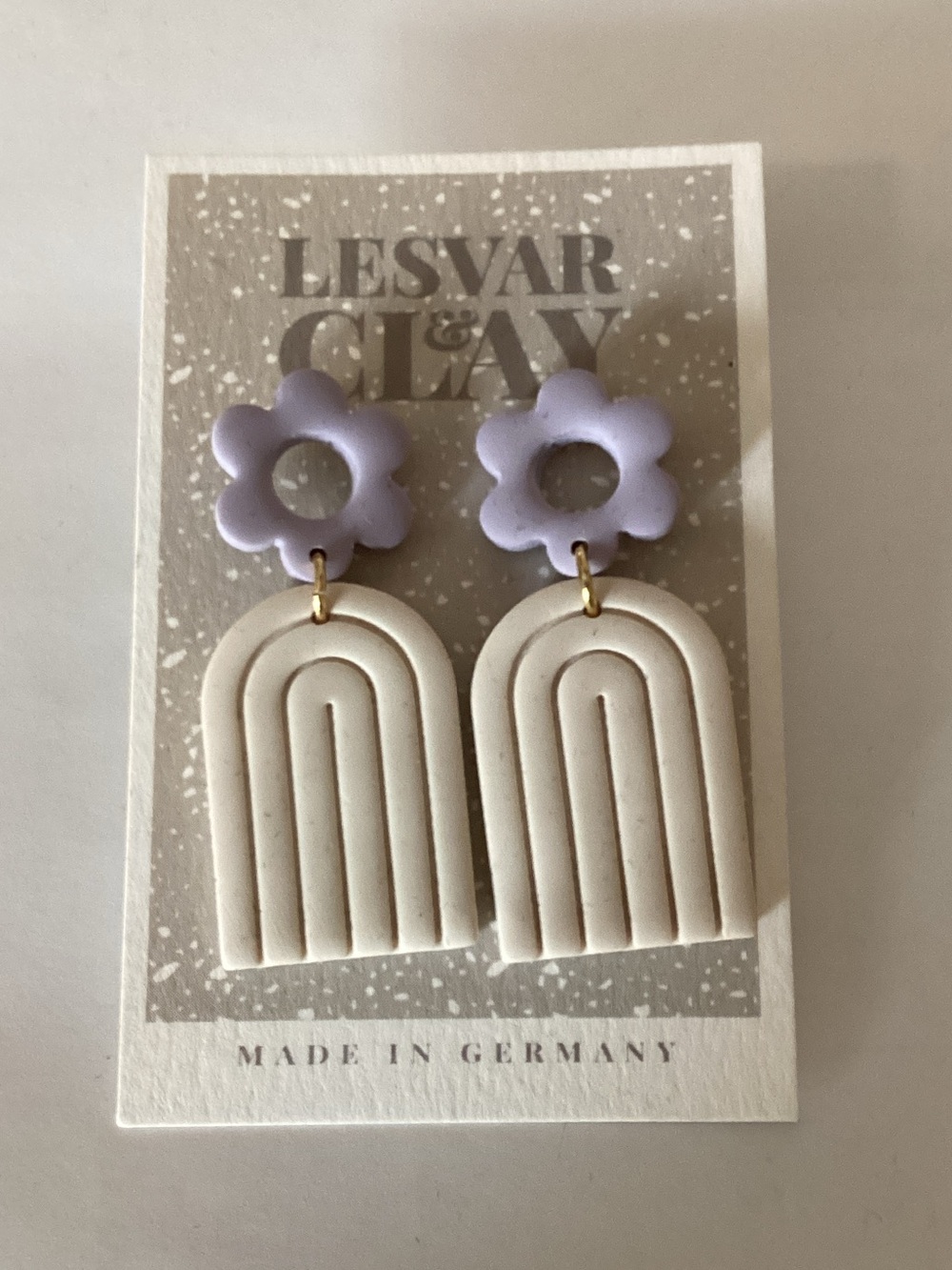 Lesvar & Clay Lavender Flower + Cream Arch Dangle Earrings